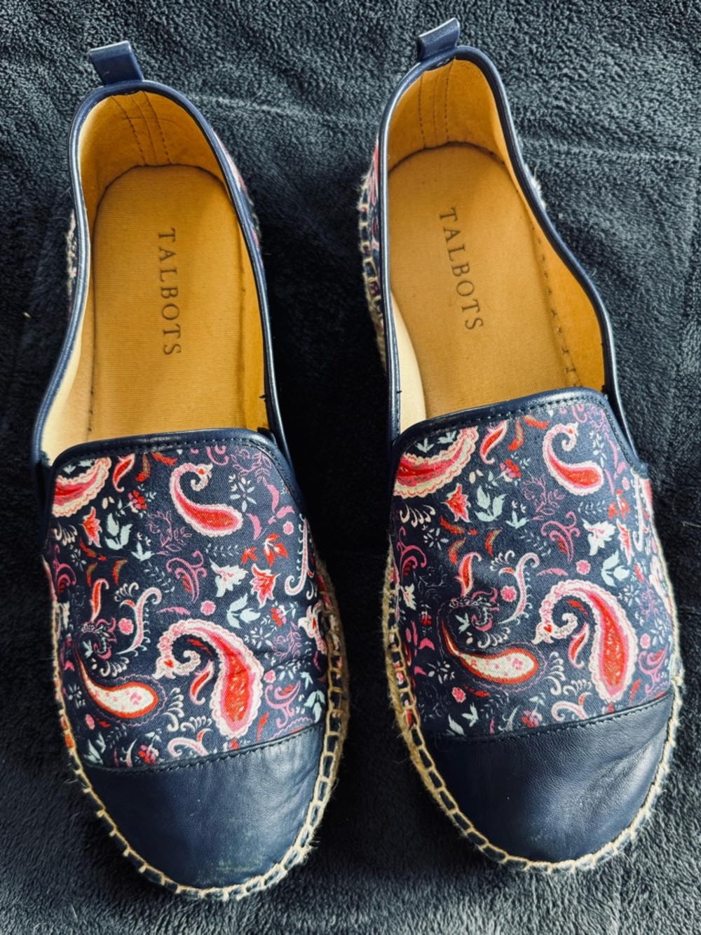Talbots Izzy Espadrille Flats Navy Watercolor Paisley Size 8 EUC